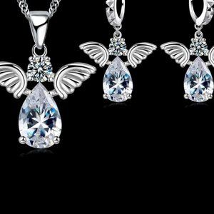 4 Pc Diamond Angel Set Pendant And Earrings, w.18 Chain .925 Sterling Silver